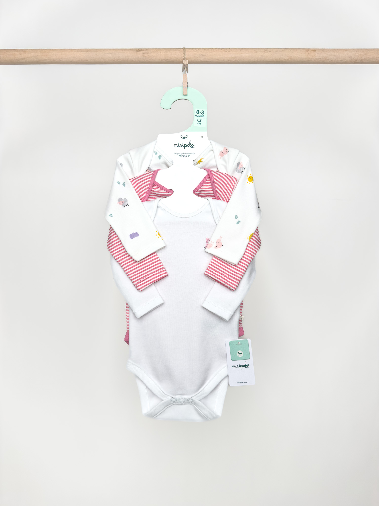 Uzun Kol Kız Bebek Çıtçıtlı 3'lü Body Set