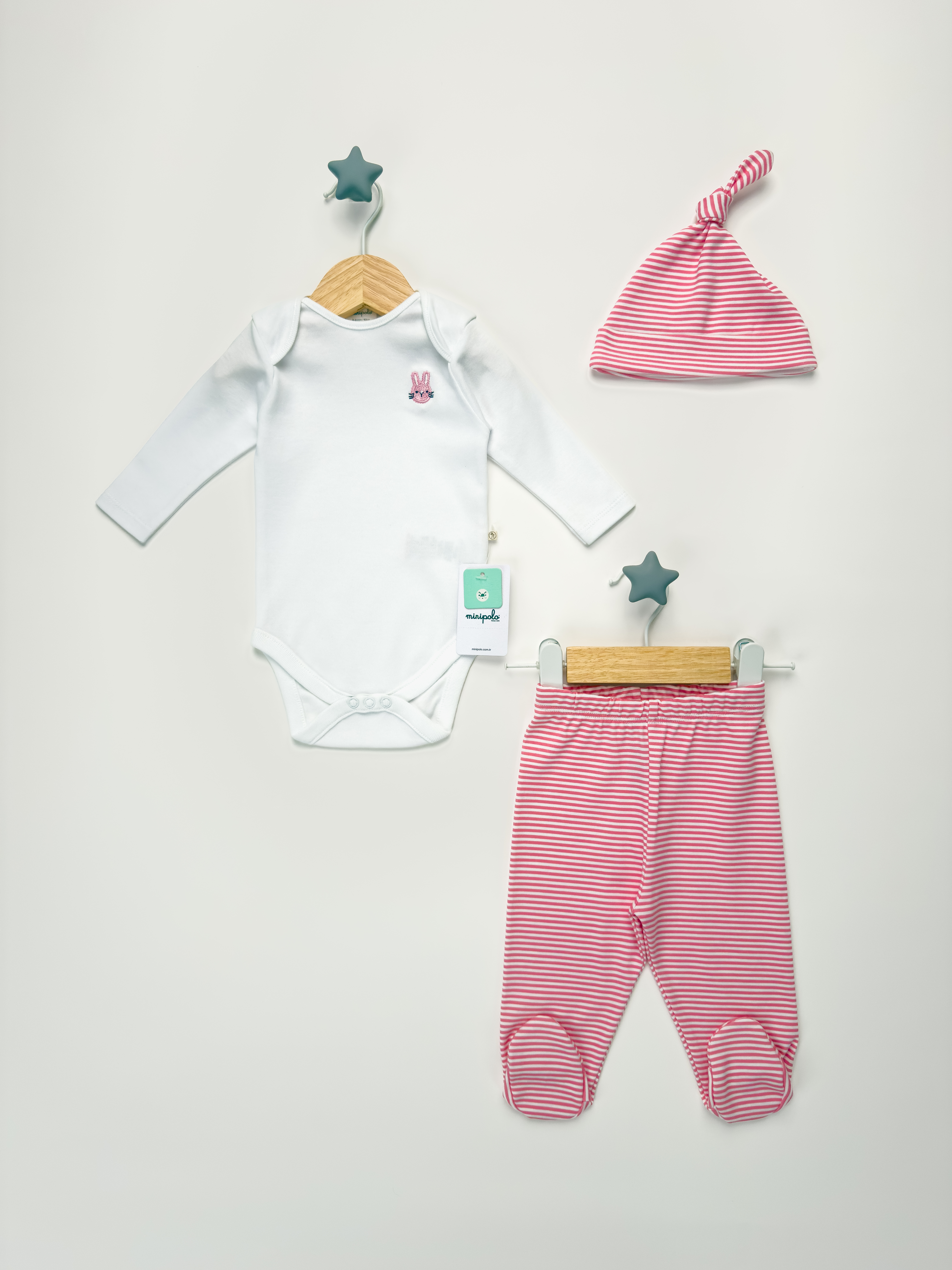 3 Parça Kız Bebek Uzun Kol Çıtçıtlı Body Set