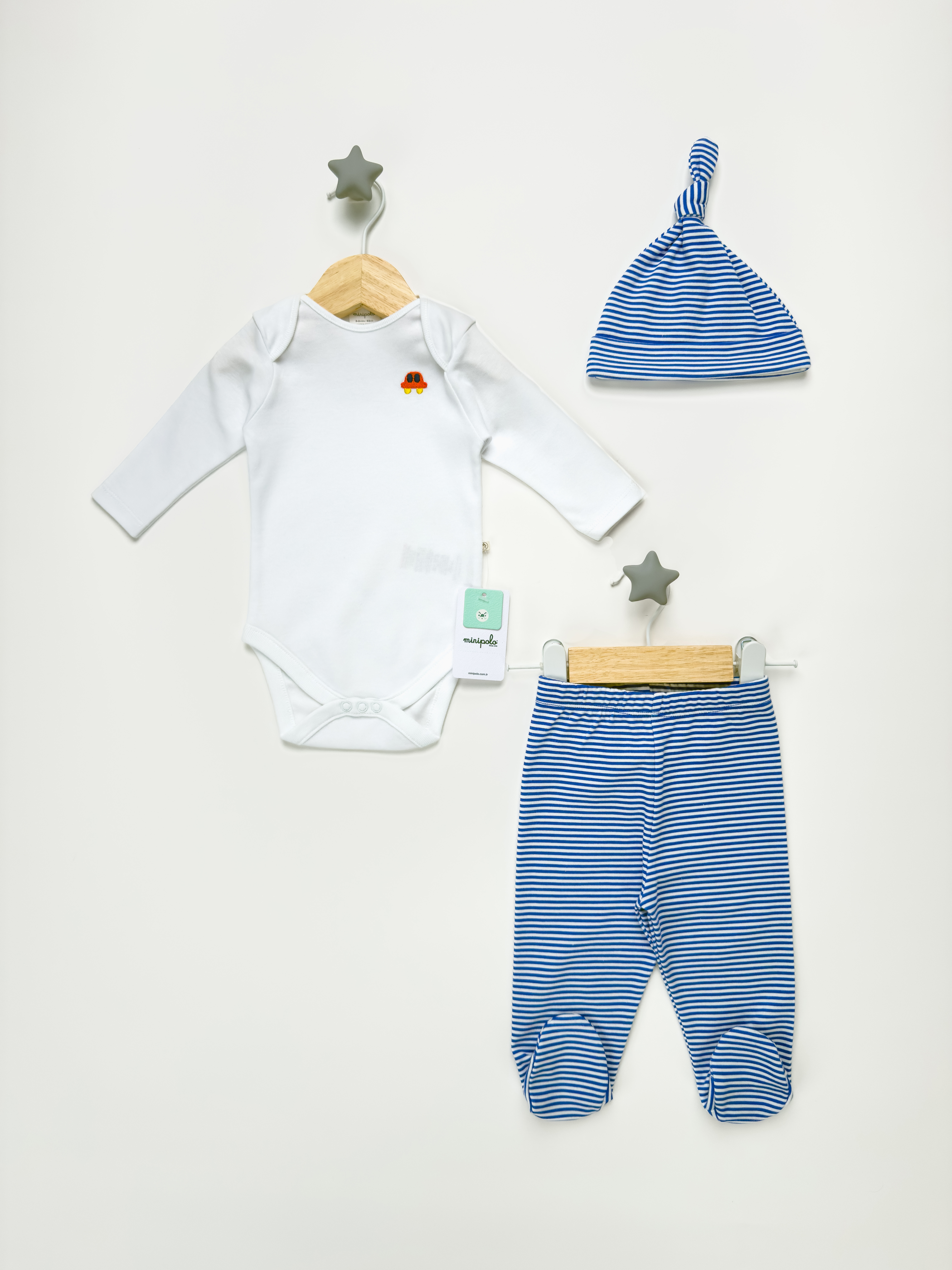 3 Parça Erkek Bebek Uzun Kol Çıtçıtlı Body Set