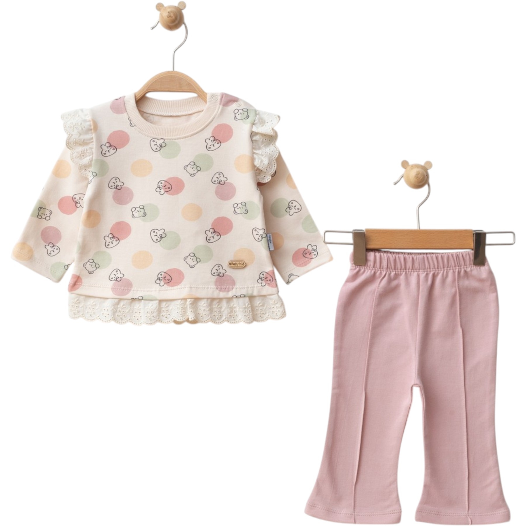 Pembe Puanlı Omuz Detaylı Kız 2'li Takım