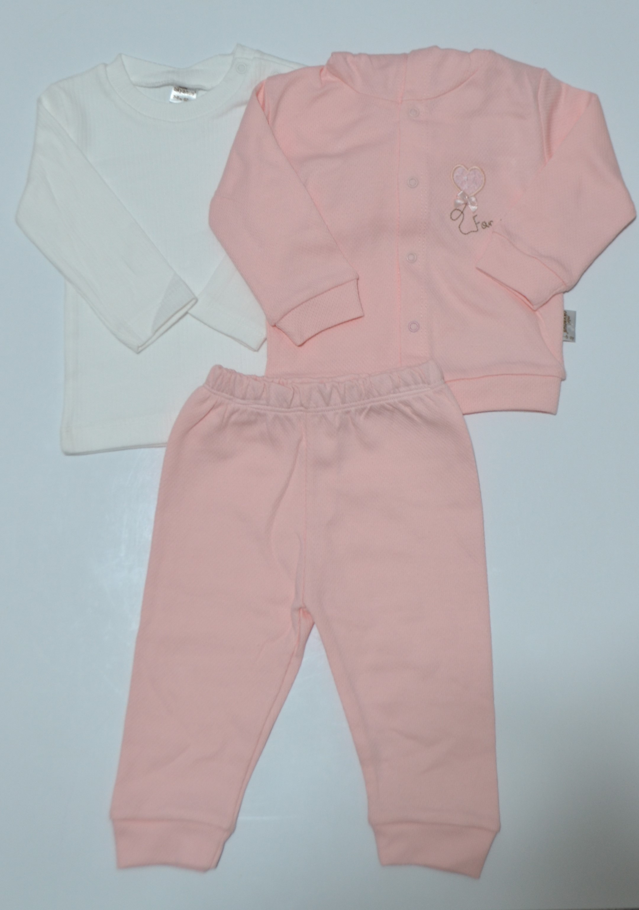 Yavruağzı Hırka+Uzun Kol Beyaz Body +Alt  3'lü Kız Takım