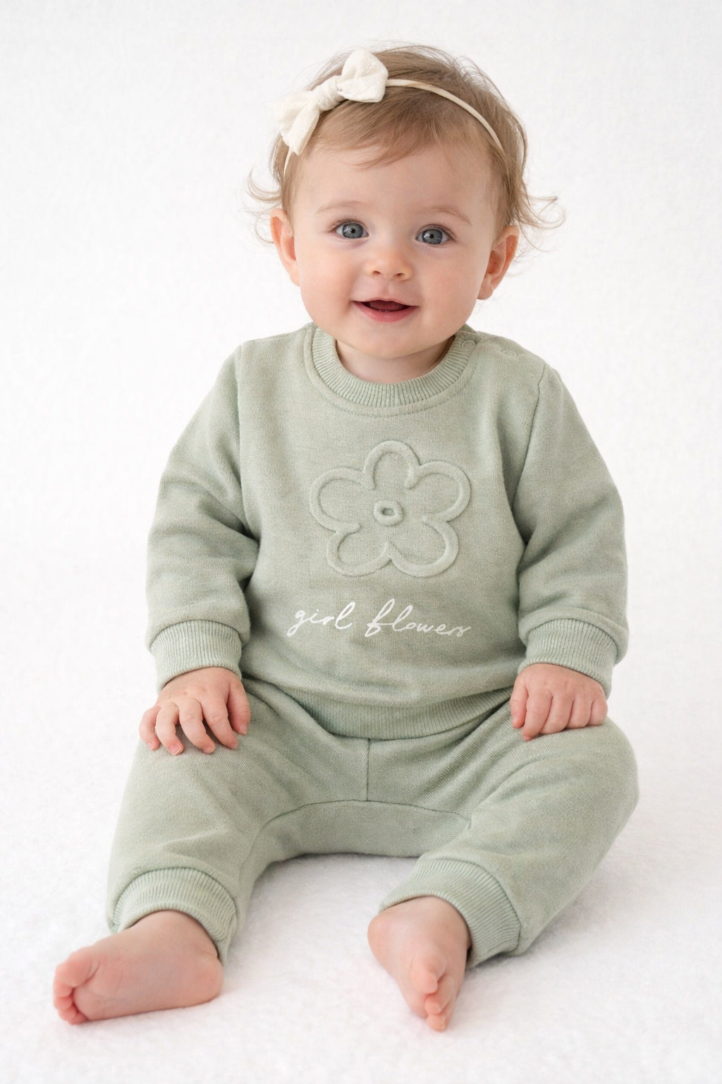 Kız Bebek Kabartma Çiçek Detaylı 2’li Takım