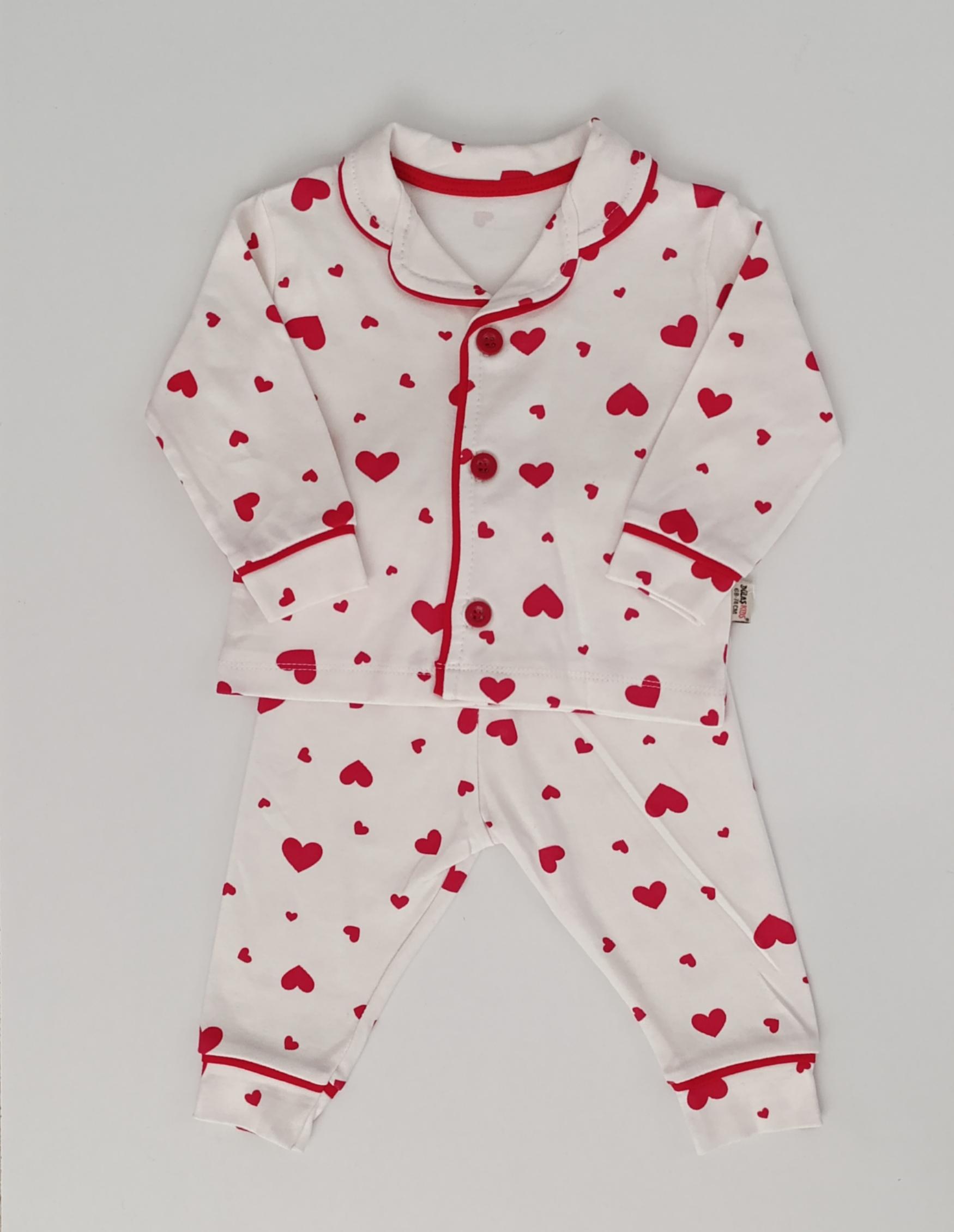 Kız Bebek Kırmızı Puantiyeli Kruvaze Yakalı Fitilli Şirin Gecelik %100 PAMUK