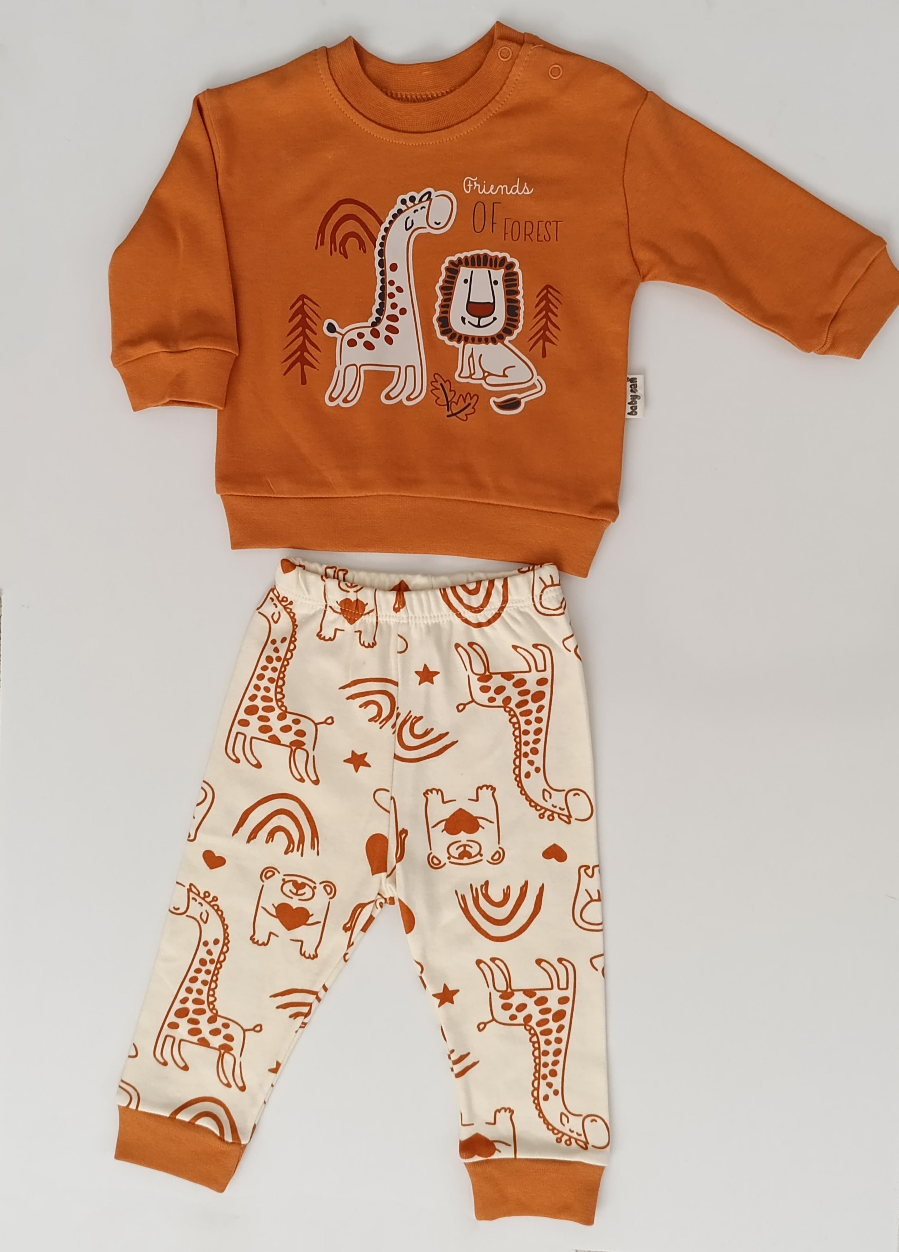 Friends Of Forest Baskılı %100 Pamuk Bebek Takımı – Uzun Kollu Sweatshirt & Pantolon 0-24 Ay