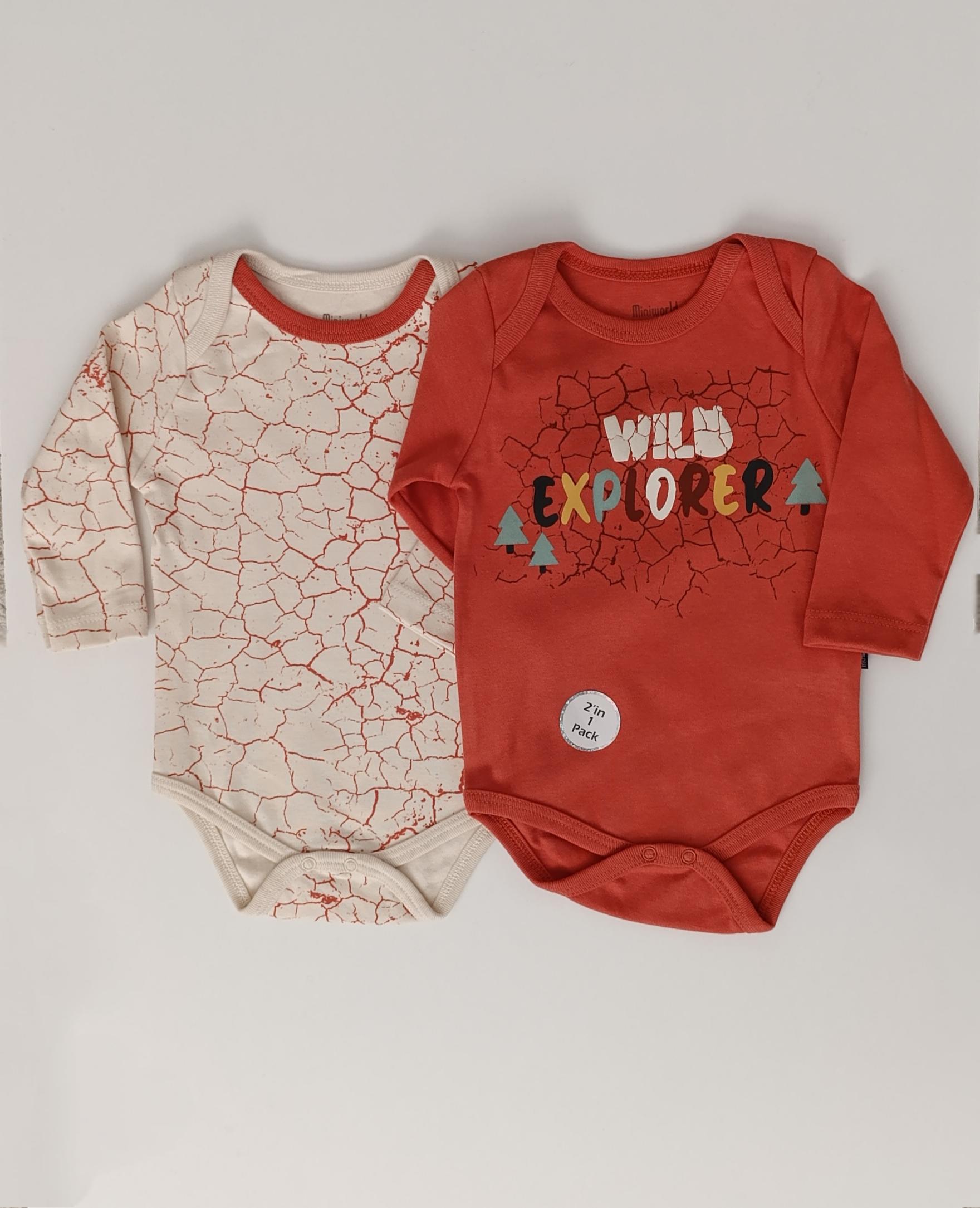 2'Lİ KİREMİT RENGİ YAZI BASKILI UZUN KOLLU ERKEK BEBEK ZIBIN