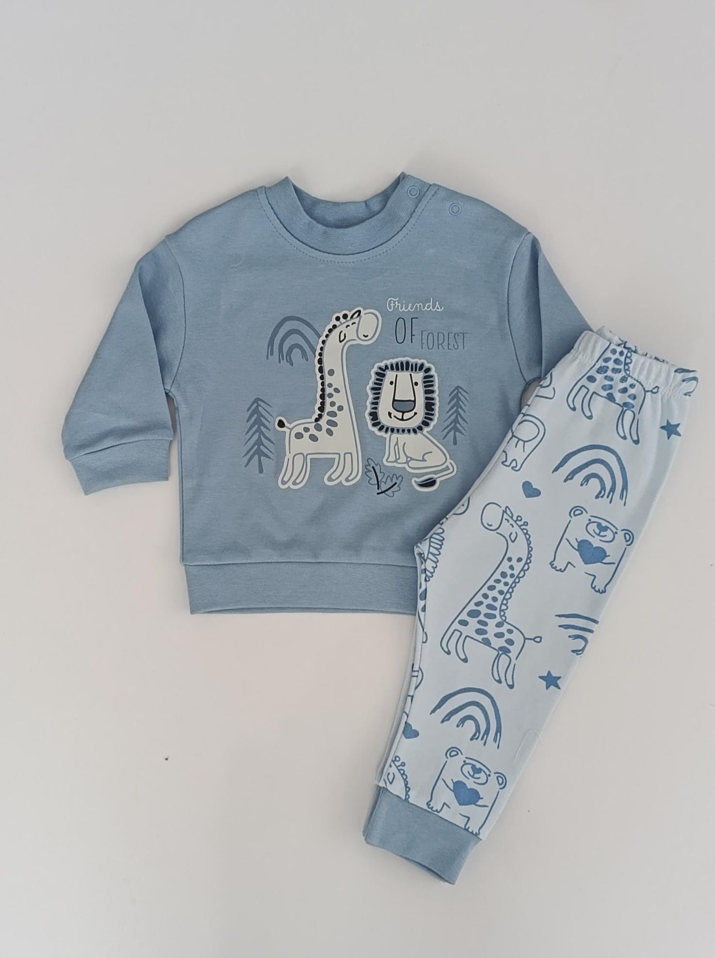 Mavi Friends Of Forest Baskılı %100 Pamuk Bebek Takımı – Uzun Kollu Sweatshirt & Pantolon