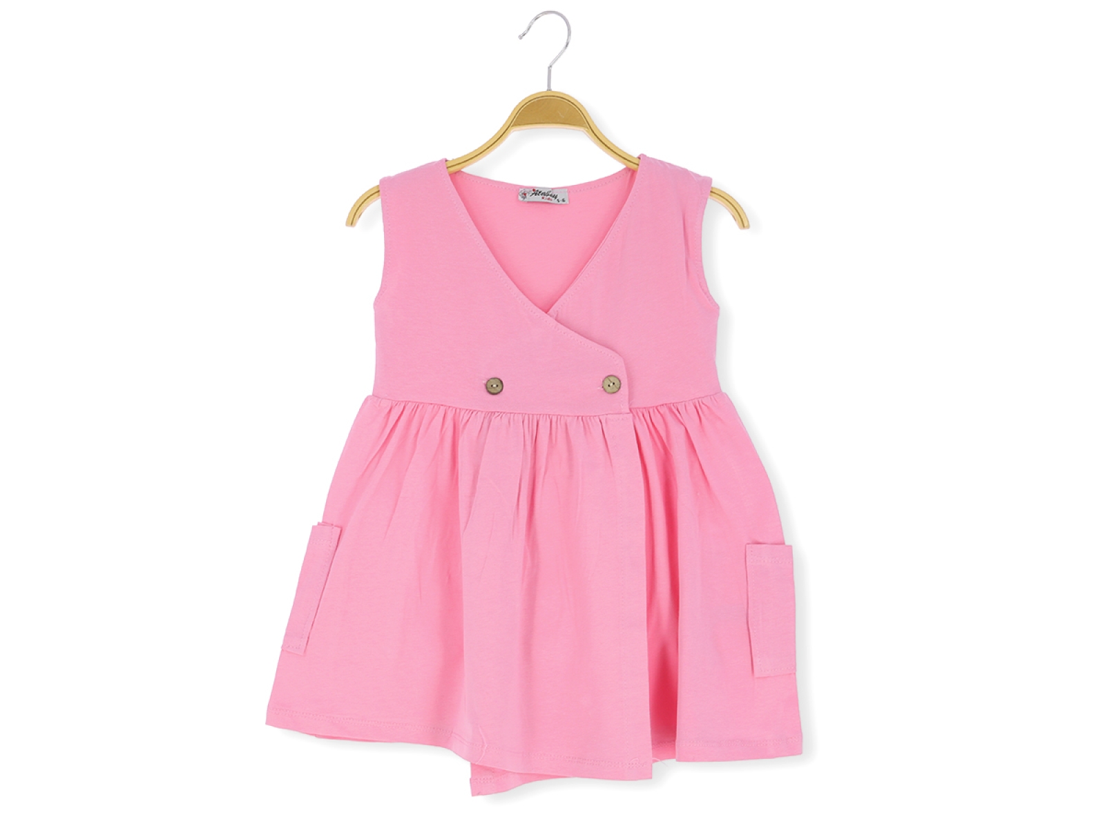 CEPLİ DÜĞMELİ AÇIK PEMBE PENYE ELBİSE