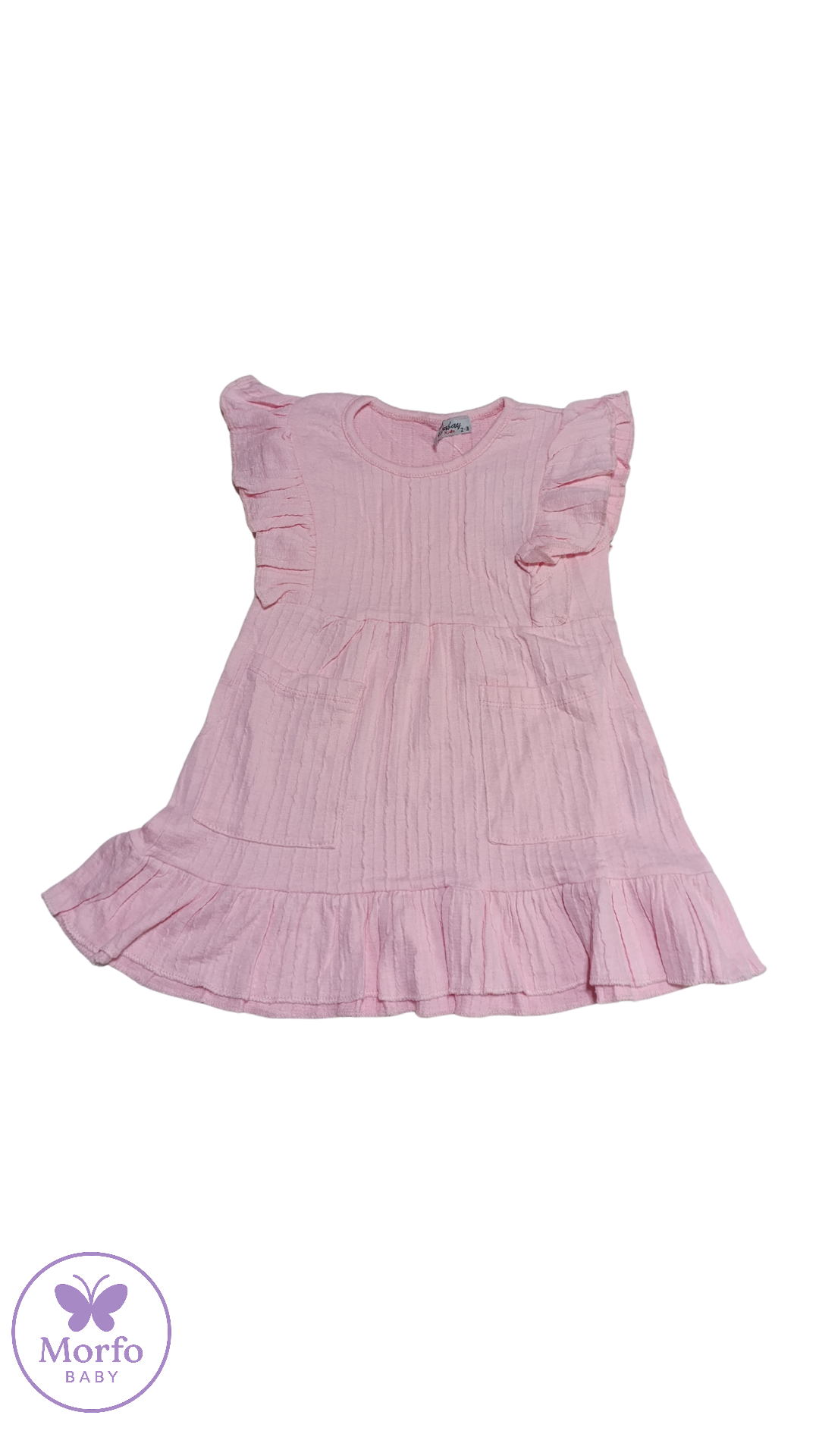 FIRFIRLI AÇIK PEMBE KRİNKIL ELBİSE