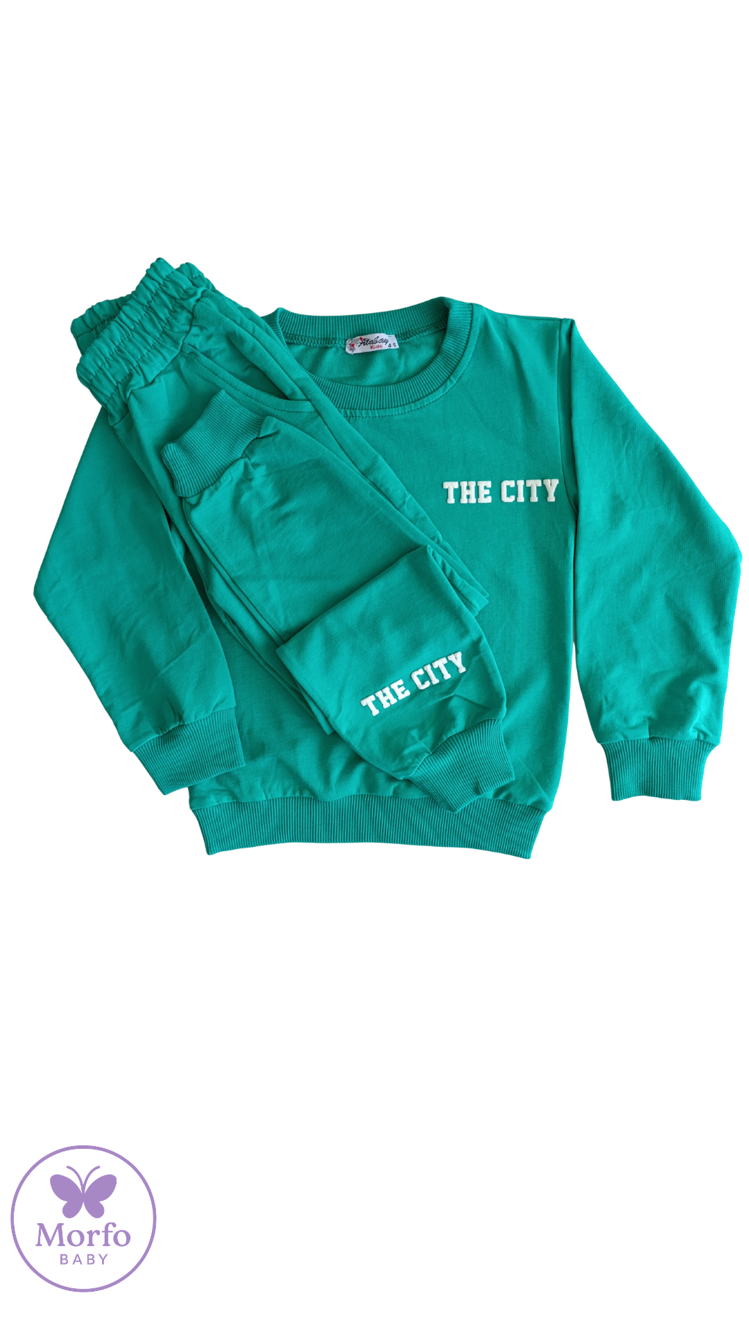 Wingo Bisiklet Yaka Yeşil Kız Çocuk Sweatshirt Eşofman Takımı
