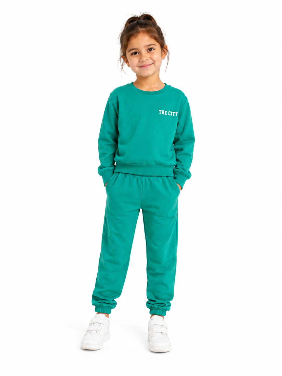Wingo Bisiklet Yaka Yeşil Kız Çocuk Sweatshirt Eşofman Takımı