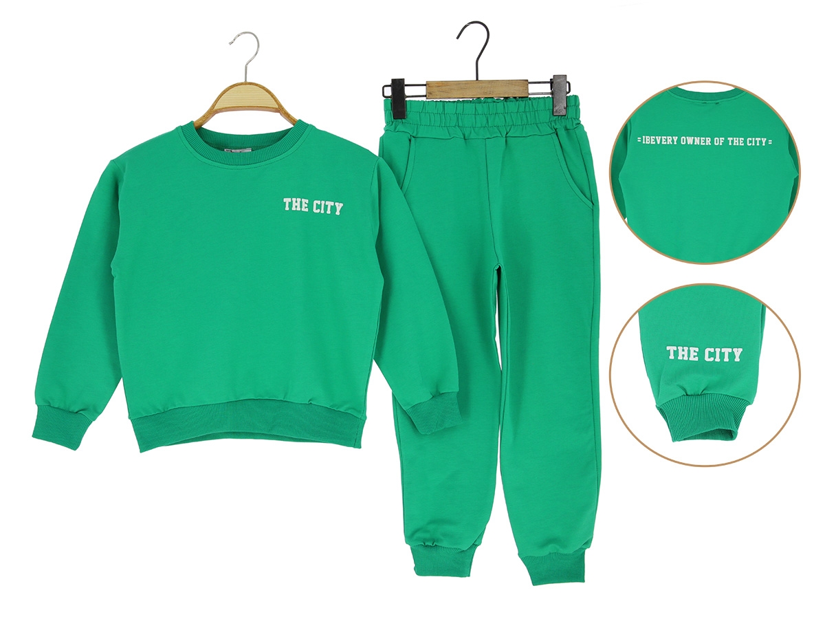 Wingo Bisiklet Yaka Yeşil Kız Çocuk Sweatshirt Eşofman Takımı