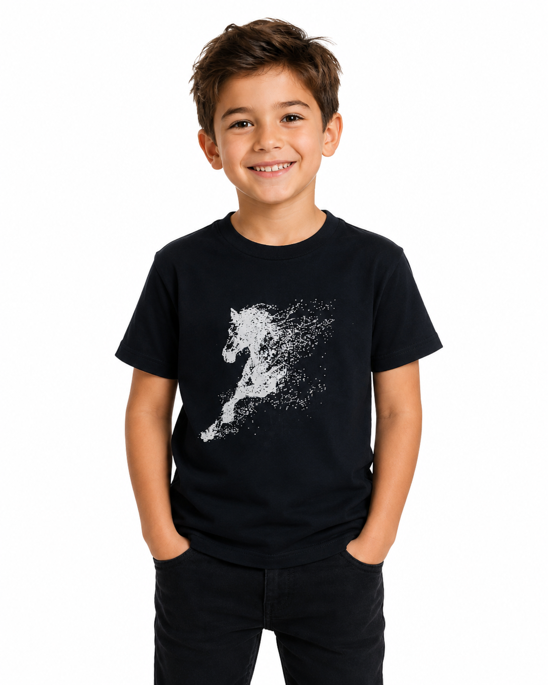 Stoper Erkek Çocuk At Baskılı Siyah Kısa Kollu T-shirt