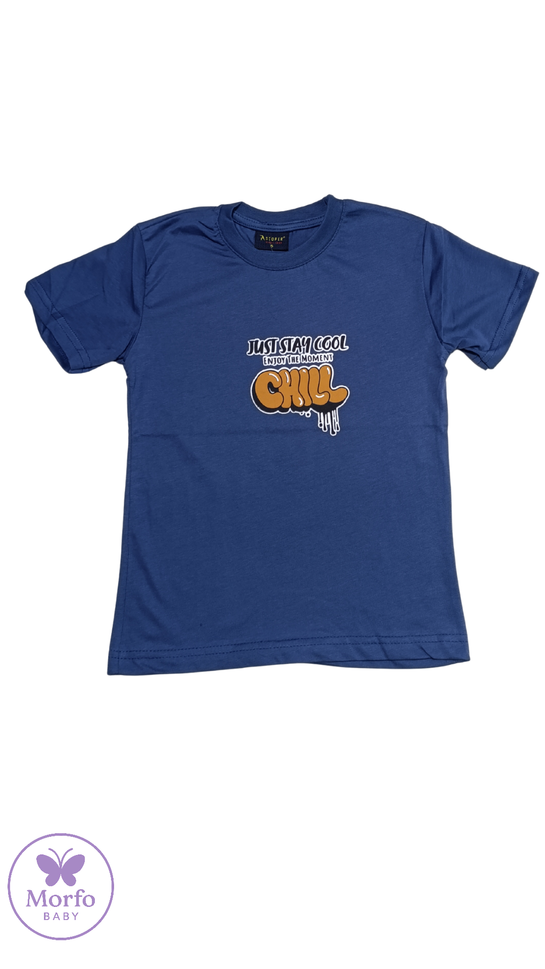 Stoper Erkek Çocuk Saks Mavi Just Stay Cool Baskılı Bisiklet Yaka T-shirt