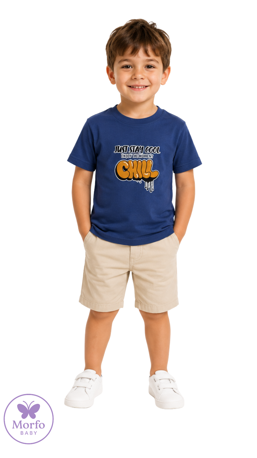 Stoper Erkek Çocuk Saks Mavi Just Stay Cool Baskılı Bisiklet Yaka T-shirt