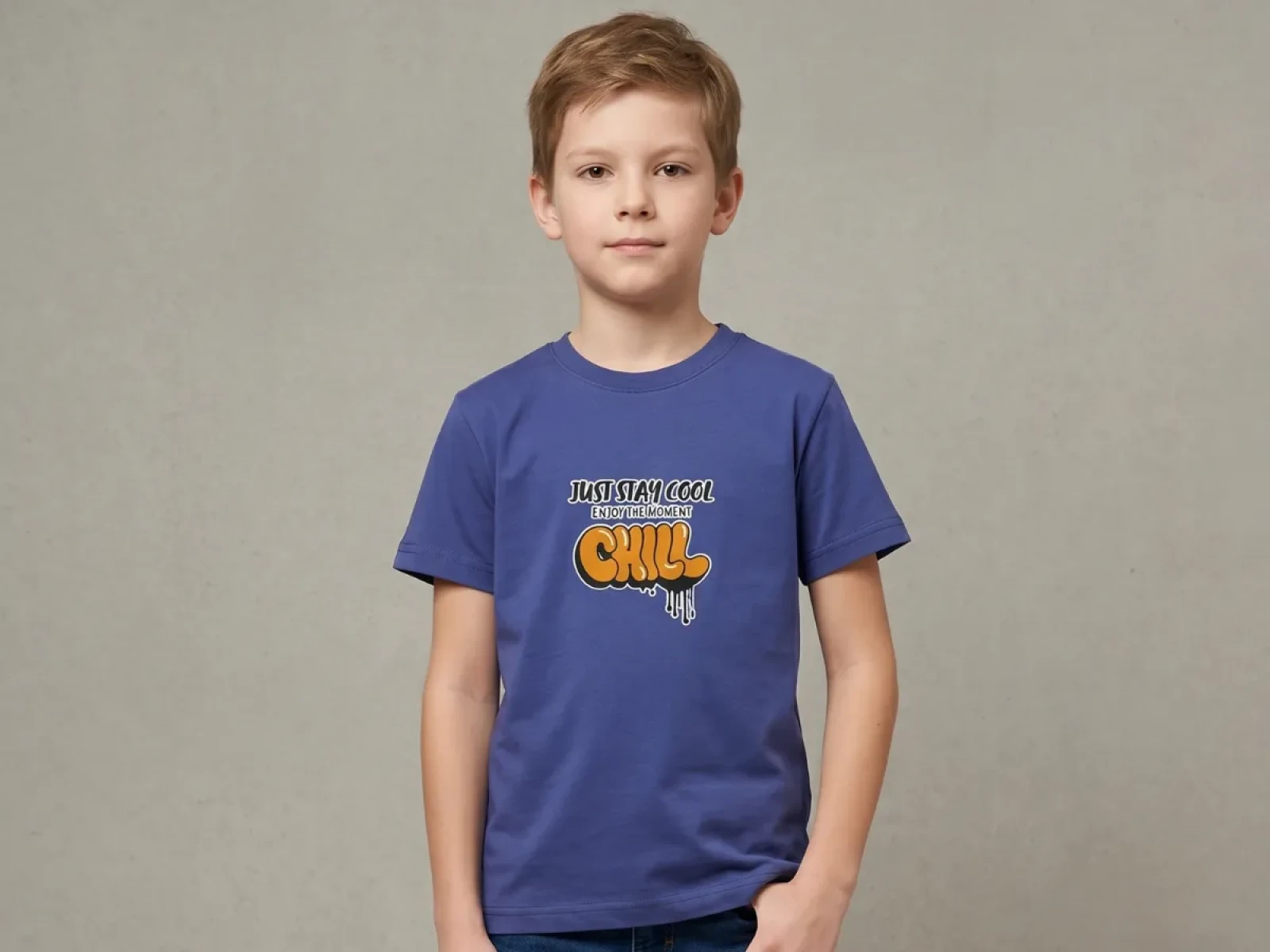 Stoper Erkek Çocuk Saks Mavi Just Stay Cool Baskılı Bisiklet Yaka T-shirt