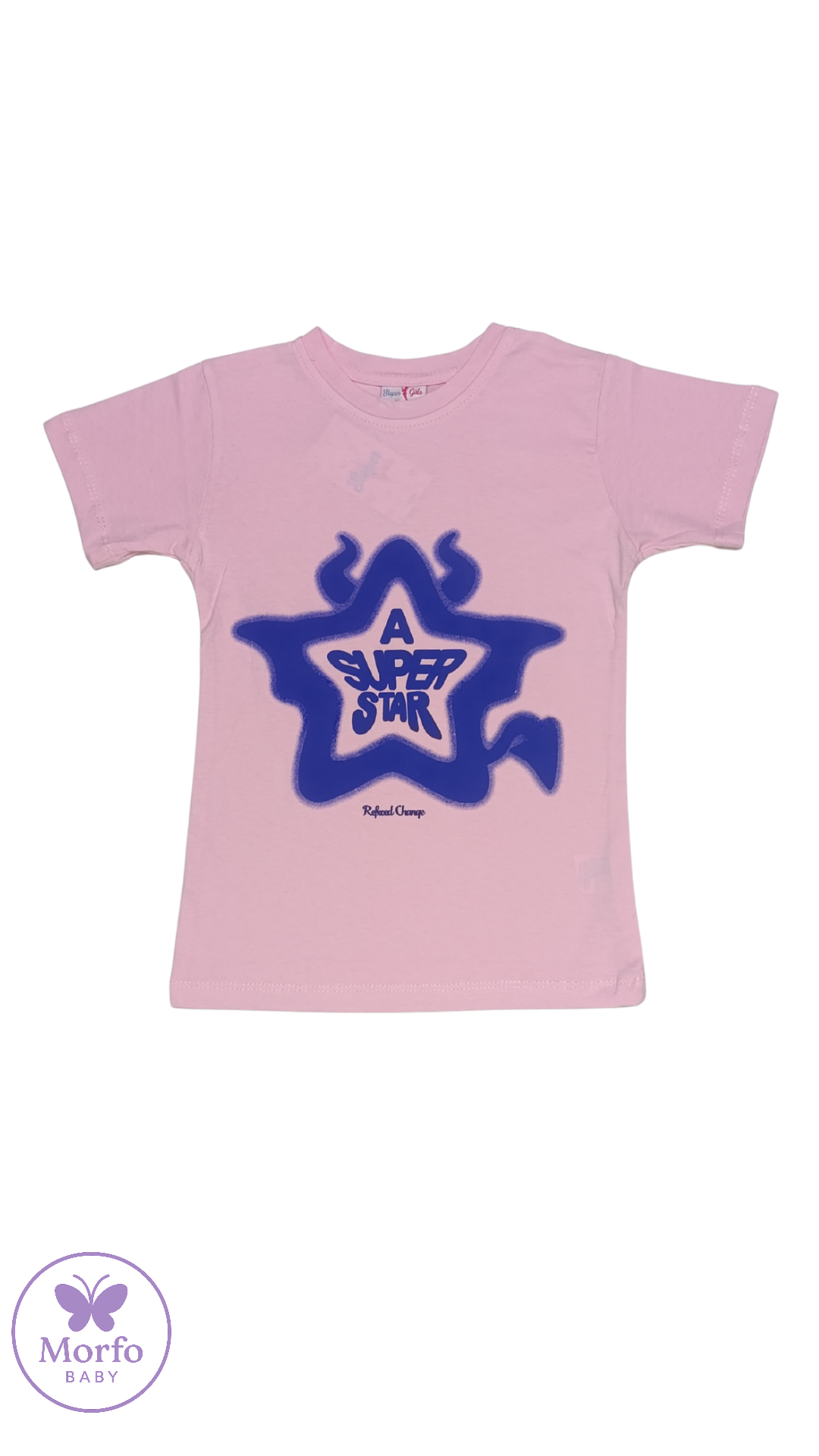 Yıldız Baskılı Kız Çocuk Bisiklet Yaka Pembe  T-shirt