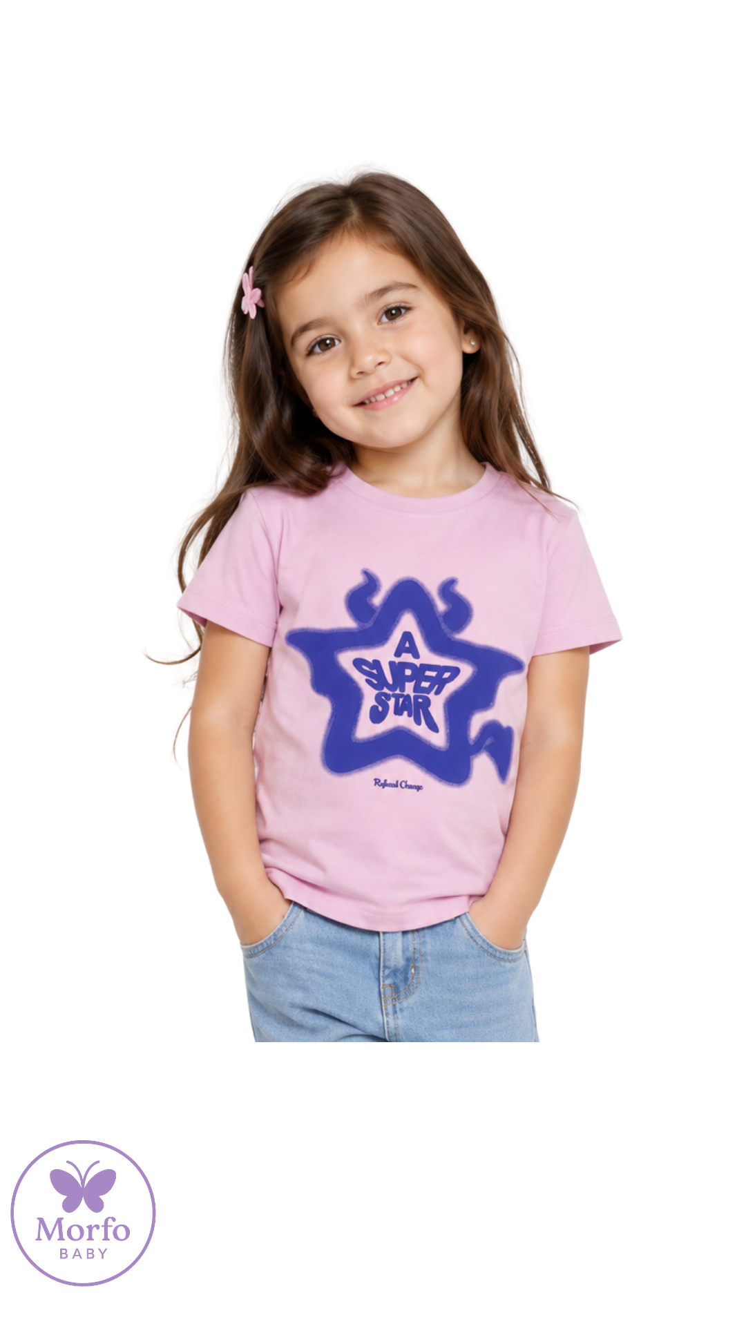 Yıldız Baskılı Kız Çocuk Bisiklet Yaka Pembe  T-shirt