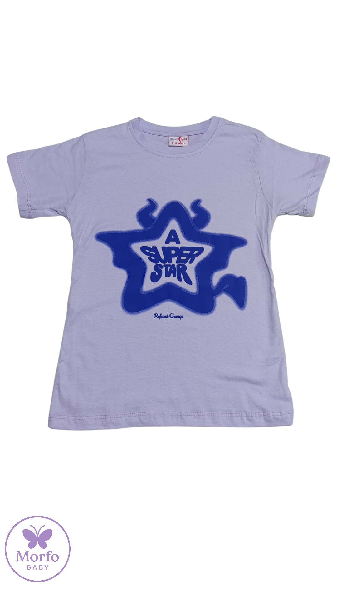 Yıldız Baskılı Kız Çocuk Bisiklet Yaka Lila  T-shirt