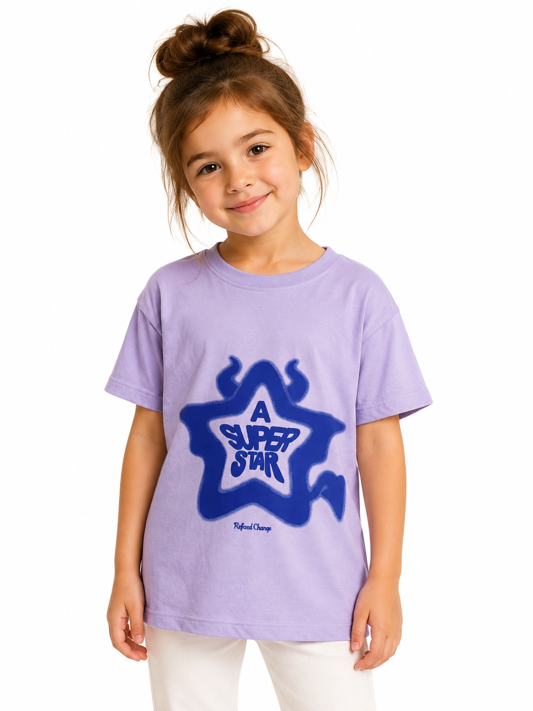 Yıldız Baskılı Kız Çocuk Bisiklet Yaka Lila  T-shirt
